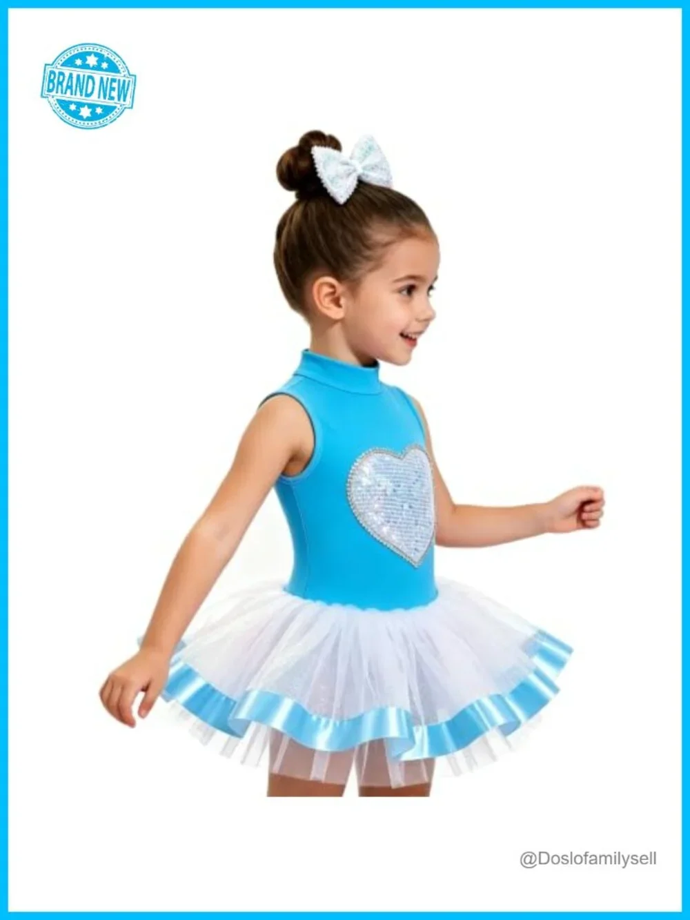 Girls Sequin Heart Ballet Tutu Dress with Bow for Dance Party Holiday